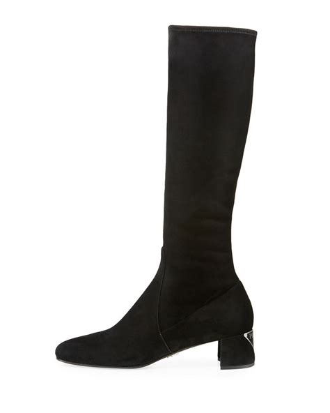 prada stretch suede knee boot|Prada high heel boots.